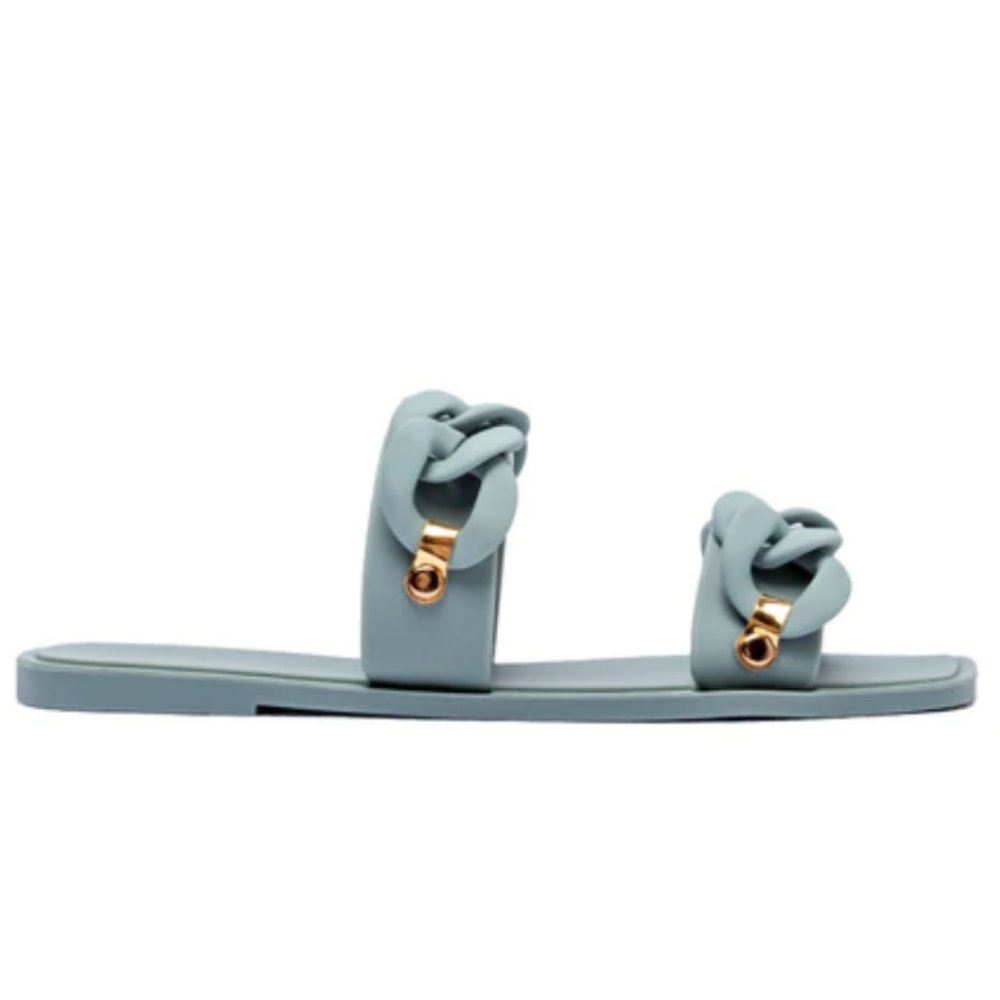 !! NEW !! Jelly Slide Sandals with Chain Detail in Matte Sage Green - Picture 7 of 11